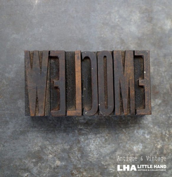 画像1: U.S.A. antique Letterpress WELCOME アメリカアンティーク 木製プリンターブロック 7個 Ｈ4.3ｃｍ ヴィンテージ スタンプ ビンテージ はんこ 数字 1900-40's  (1)
