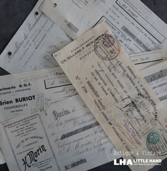 画像1: FRANCE antique RECEIPT 5pcs フランスアンティーク 領収証 領収書 古い紙 5枚セット 1930-40's ヴィンテージ 紙 ビンテージ (1)