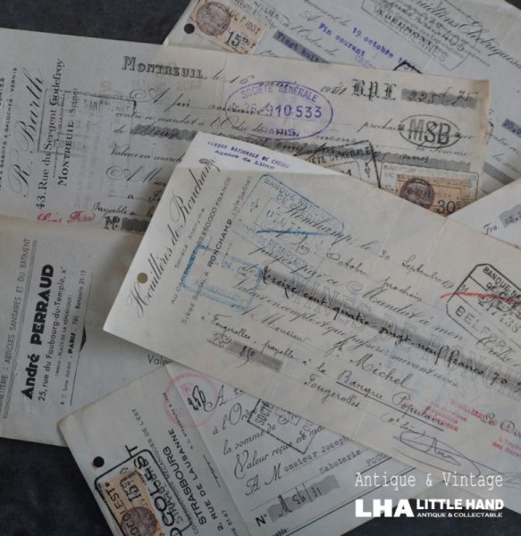 画像1: FRANCE antique RECEIPT 5pcs フランスアンティーク 領収証 領収書 古い紙 5枚セット 1930-40's ヴィンテージ 紙 ビンテージ (1)