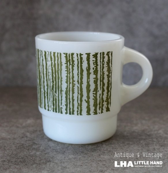 画像1: U.S.A. vintage Fire-king Mug Jaggy Stripeアメリカヴィンテージ ファイヤーキング ジャギーストライプ 暗緑  マグ マグカップ 1960-76's (1)