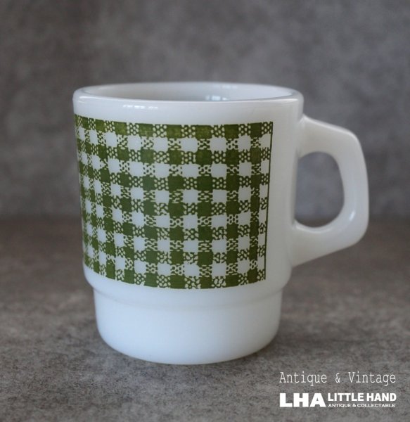 画像1: U.S.A. vintage Fire-king Mug SquareGingham アメリカヴィンテージ ファイヤーキング スクエアギンガム 緑  マグ マグカップ 1960-76's (1)