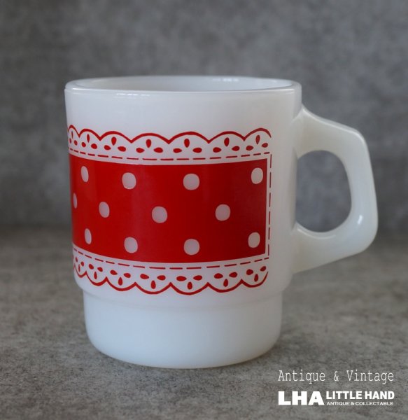 画像1: U.S.A. vintage Fire-king Mug Picnic  アメリカヴィンテージ ファイヤーキング　ピクニック　赤  マグ マグカップ 1960-76's (1)