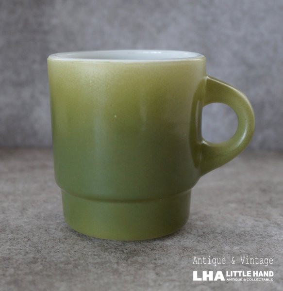 画像1: U.S.A. vintage Fire-king Mug Stacking Mug アメリカヴィンテージ ファイヤーキング スタッキング 緑 マグ マグカップ 1960-76's (1)