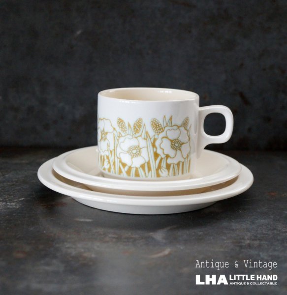 画像1: ENGLAND antique HORNSEA  FLEUR C&S イギリスアンティーク ホーンジー フルール カップ＆ソーサー＆ティープレート・ケーキプレート トリオ  C&S 1970-80's ヴィンテージ コーヒーカップ ティーカップ (1)