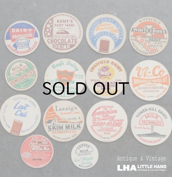 画像1: U.S.A. antique  Milk Bottle Caps アメリカアンティーク ヴィンテージ ミルクボトルキャップ 14枚SET　ミルクキャップ (1)