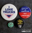 画像1: ENGLAND & U.S.A. antique BADGES 4pcs イギリス&アメリカアンティーク  ヴィンテージ 缶バッジ 4個セット 缶バッチ ビンテージ 1970-90's  (1)