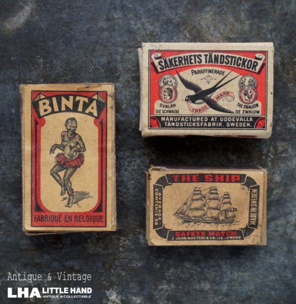 画像1: SWEDEN & BELGIUM antique MATCHBOXES 3pcs スウェーデン&ベルギーアンティーク マッチボックス 紙マッチ箱 3個SET ヴィンテージ 1920-40's (1)