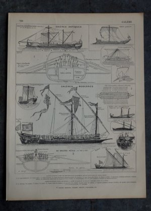 画像: FRANCE antique ART PAPER  フランスアンティーク 辞書・図鑑の1ページ ［船・ボート］ 描画 アンティークアート 1900's