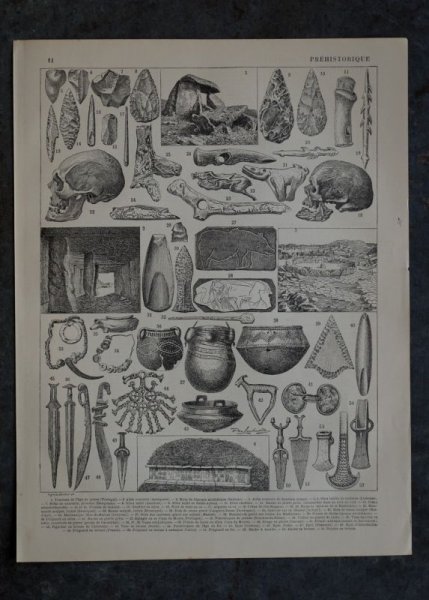 画像1: FRANCE antique ART PAPER  フランスアンティーク 辞書・図鑑の1ページ ［先史時代］ 描画 アンティークアート 1900's (1)