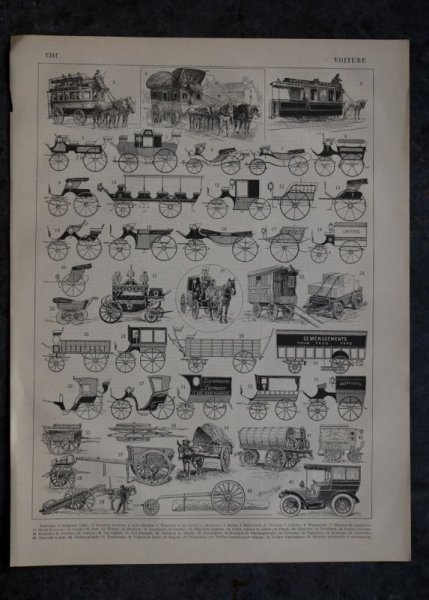画像1: FRANCE antique ART PAPER  フランスアンティーク 辞書・図鑑の1ページ ［車］ 描画 アンティークアート 1900's (1)