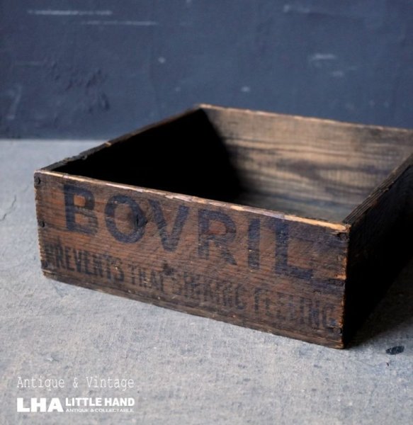 画像1: 【RARE】ENGLAND antique BOVRIL BOX イギリスアンティーク ボブリル 木製 ウッドボックス [スクエア] ヴィンテージ 1910-30's   (1)