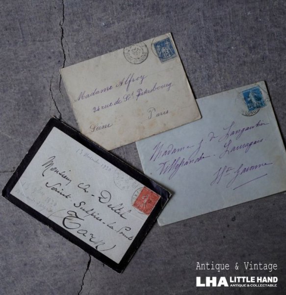 画像1: FRANCE antique LETTER 3pcs フランスアンティー レター 封筒 3枚セット  ヴィンテージ  ビンテージ 1910-1940's (1)
