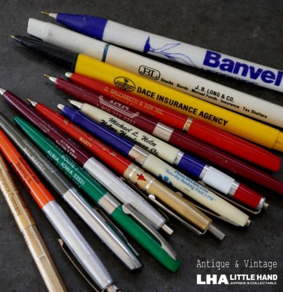 画像1: SALE【40%OFF】USA antique ADVERTISING PENS 13pcs アメリカアンティーク アドバタイジング ボールペン 広告入 13本 ヴィンテージ  1960-80's (1)