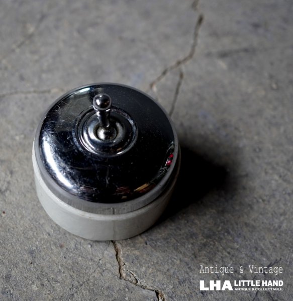 画像1: FRANCE antique SWITCH フランスアンティーク スイッチ トグルスイッチ クロームカバー＆陶器ベース ヴィンテージ 1930-50's (1)