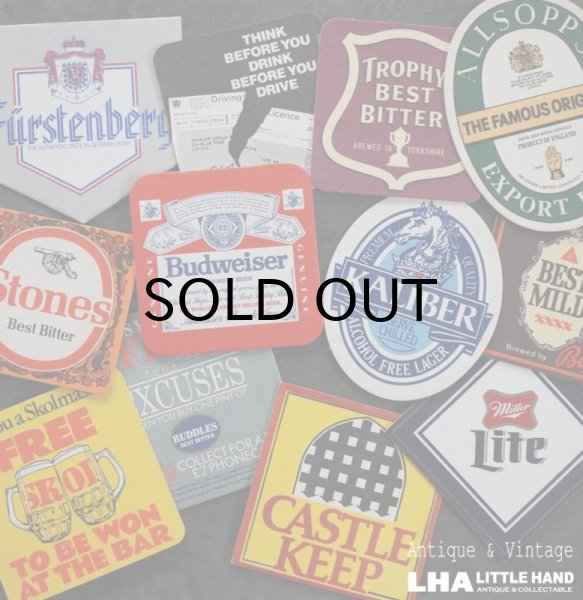 画像1: ENGLAND antique ADVERTISING Beer Mats イギリスアンティーク アドバタイジング ビアマット コースター 広告入り ヴィンテージ 12枚SET 1970-80's (1)