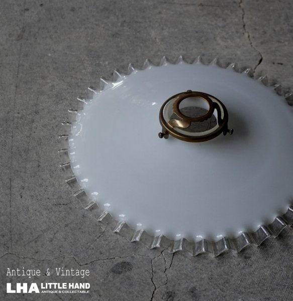 画像1: FRANCE antique MILK GLASS Lamp Shade フランスアンティーク フリルミルクガラスランプシェード  ヴィンテージ 1930-50's   (1)