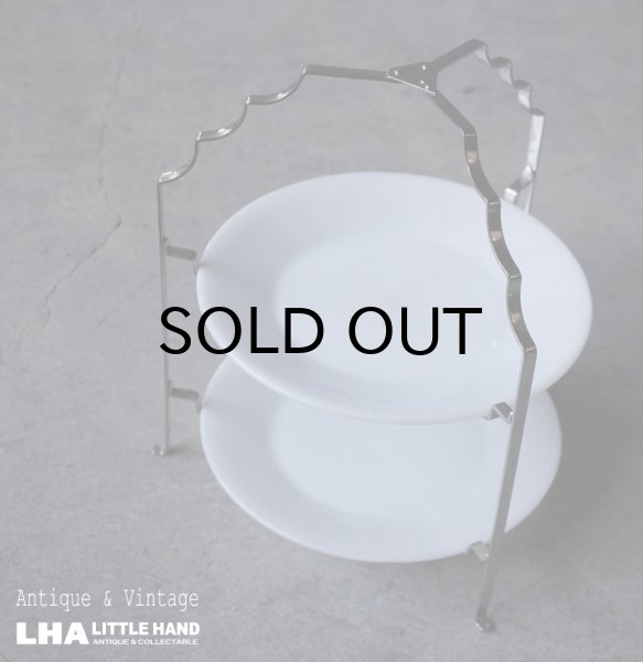 画像1: ENGLAND antique OLD HALL FOLDING CAKE STAND & U.S.A. vintage Fire-king White 1700Line Dinner Plate イギリスアンティーク オールドホール ケーキスタンドベース＆アメリカヴィンテージ ファイヤーキング ホワイト 1700ライン ディナープレート 1946-58's (1)
