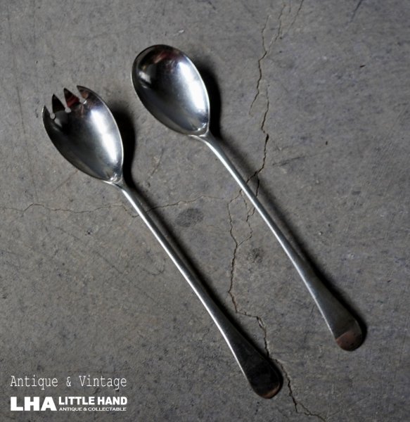 画像1: ENGLAND antique EPNS SERVING SPOON & FORK イギリスアンティーク シルバープレート サービングスプーン＆フォーク 1940-60'ｓ  (1)