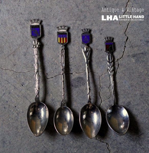 画像1: SALE【30%OFF】antique SOUVENIR SPOON 4pcs アンティーク スーベニアスプーン 4本SET コーヒースプーン ティースプーン お土産 1940-60'ｓ  (1)
