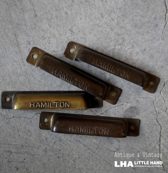 画像1: U.S.A. antique HAMILTON DRAWER PULLS 4pcs アメリカアンティーク ハミルトン プリンタートレイ ハンドル 4個セット 取手 ヴィンテージ 1920－1960's (1)