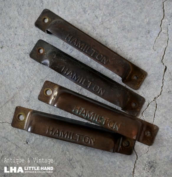 画像1: U.S.A. antique HAMILTON DRAWER PULLS 4pcs アメリカアンティーク ハミルトン プリンタートレイ ハンドル 4個セット 取手 ヴィンテージ 1920－1960's (1)