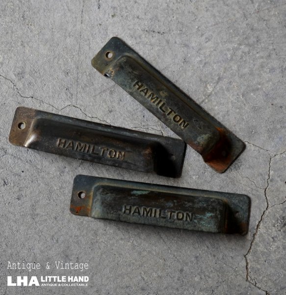 画像1: U.S.A. antique HAMILTON DRAWER PULLS 3pcs アメリカアンティーク ハミルトン プリンタートレイ ハンドル 3個セット 取手 ヴィンテージ 1920－1960's (1)