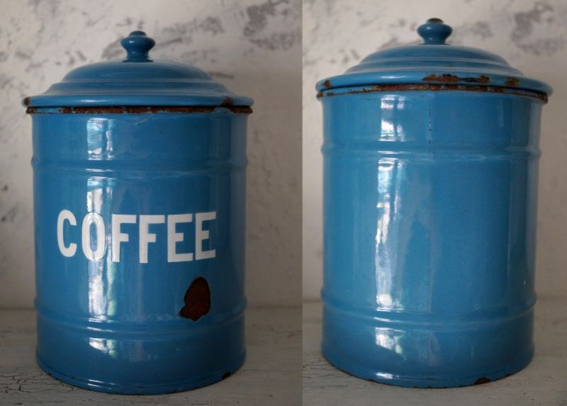 画像4: ENGLAND antique ホーロー キャニスター缶 COFFEE 1920-30's スカイブルー