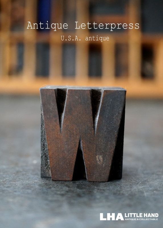 画像1: U.S.A. antique アメリカアンティーク 木製プリンターブロック【W】 Ｈ3.4ｃｍ スタンプ はんこ 数字 1900-40's 