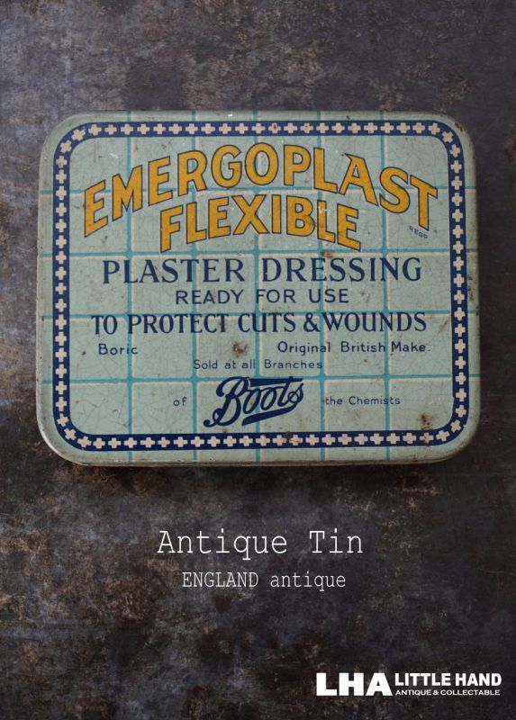 画像1: ENGLAND antique イギリスアンティーク Boots EMERGOPLAST FLEXIBLE ティン缶 ブリキ缶 1920-30's