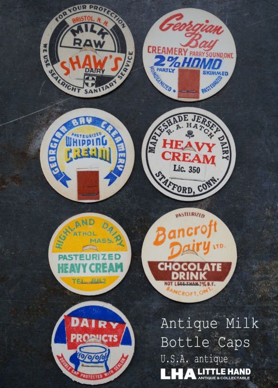 画像1: U.S.A. antique  Milk Bottle Caps アメリカアンティーク ヴィンテージ ミルクボトルキャップ 7枚SET　ミルクキャップ