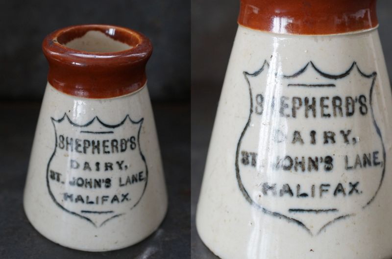 画像2: 【RARE】ENGLAND antique イギリスアンティーク ツートンカラー SHEPHERD’S DAIRY HALIFAX （Mサイズ）陶器ポット 1900's