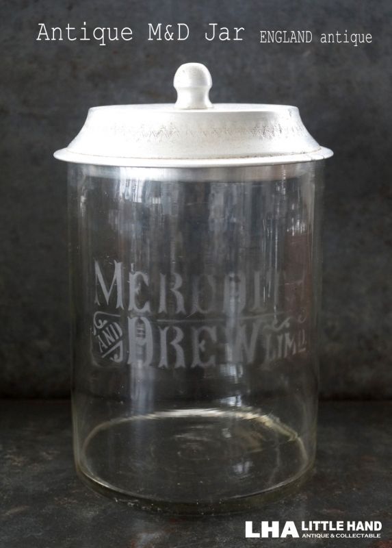 RARE】 ENGLAND antique イギリスアンティーク MEREDITH  DREW ガラス ビスケットジャー MD 1910-20's  - LITTLE HAND ANTIQUE 【LHA】