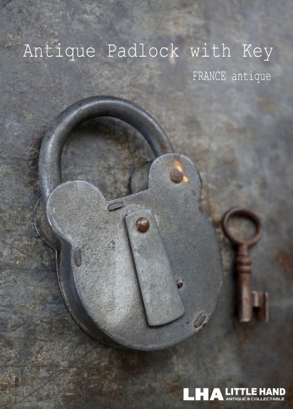 画像1: FRANCE antique クマ型 渋い大きな パドロック 鍵付 1900－1930's