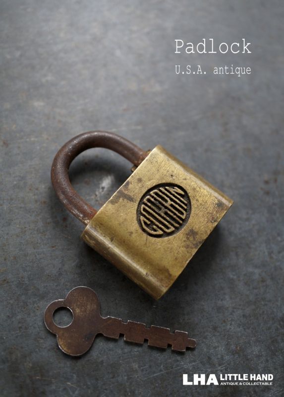 USA antique アメリカアンティーク CORBIN 刻印入り パドロック 鍵付き
