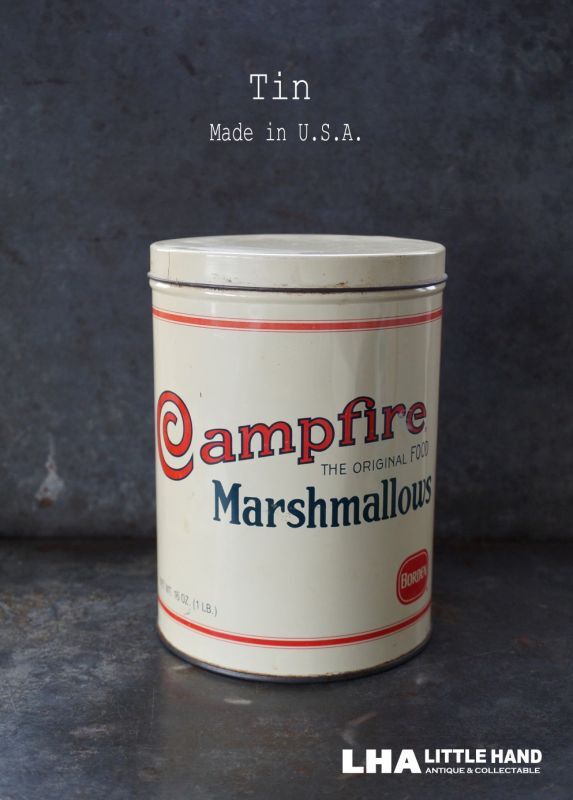 USA antique Campfire Marshmallows Tin アメリカアンティーク キャンプファイヤ マシュマロ ティン缶 ヴィンテージ  ブリキ缶 缶 1960-70's - LITTLE HAND ANTIQUE 【LHA】