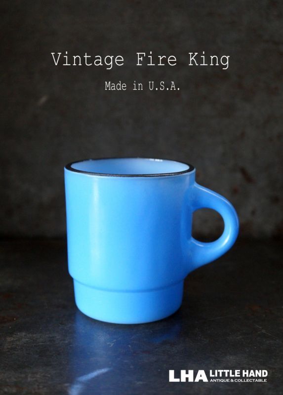 画像1: USA vintage【Fire-king】 ファイヤーキング スタッキング 青ブラックリム 1960-76's