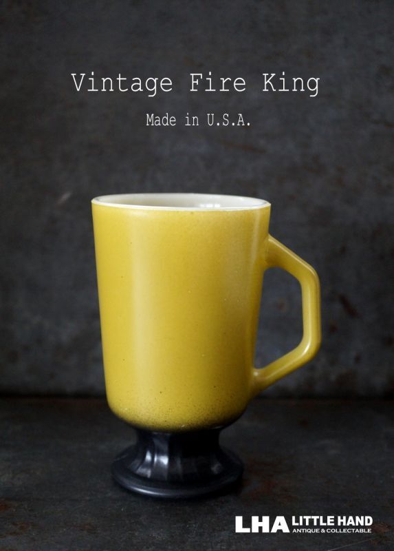 画像1: USA vintage【Fire-king】 ファイヤーキング  フッテッド マグ　深緑・黒 1960-76's