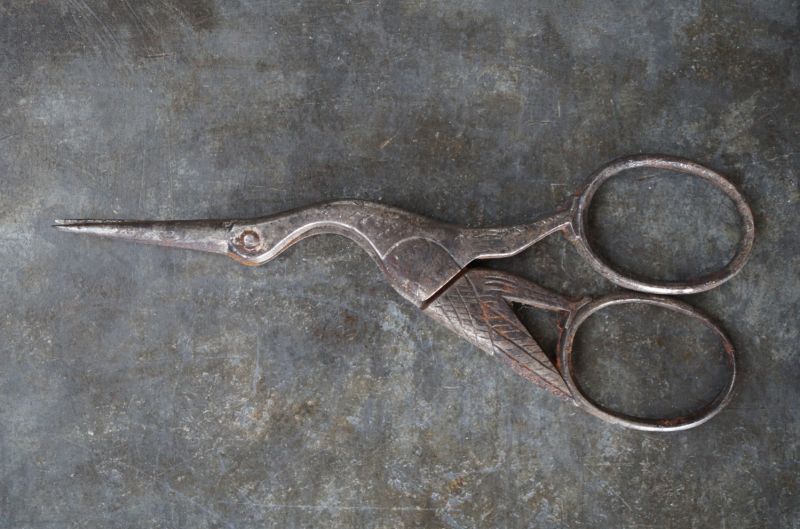 FRANCE antique Scissors フランスアンティーク コウノトリ糸切ハサミ
