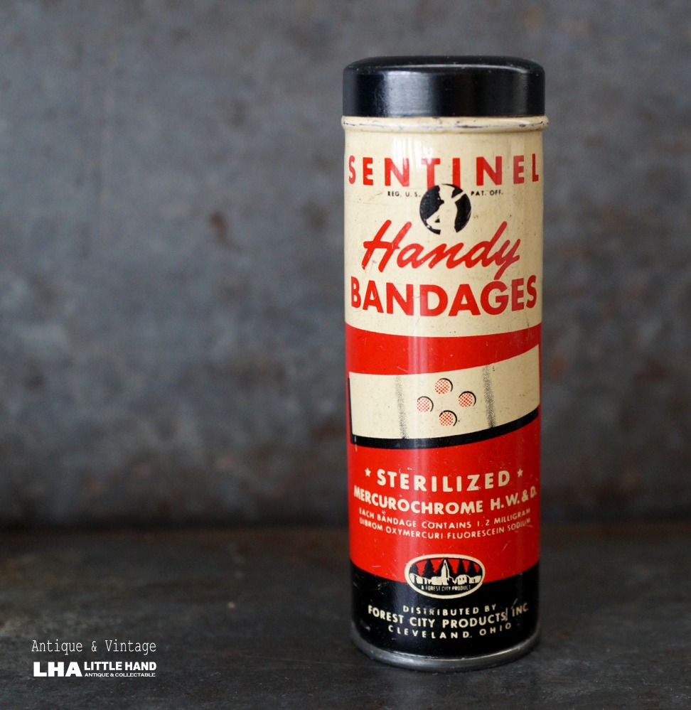 画像2: USA antique Forest City Products Inc BANDAGES TIN アメリカアンティーク 絆創膏 バンドエイド缶 筒 ヴィンテージ ブリキ缶 缶 1930-50's 