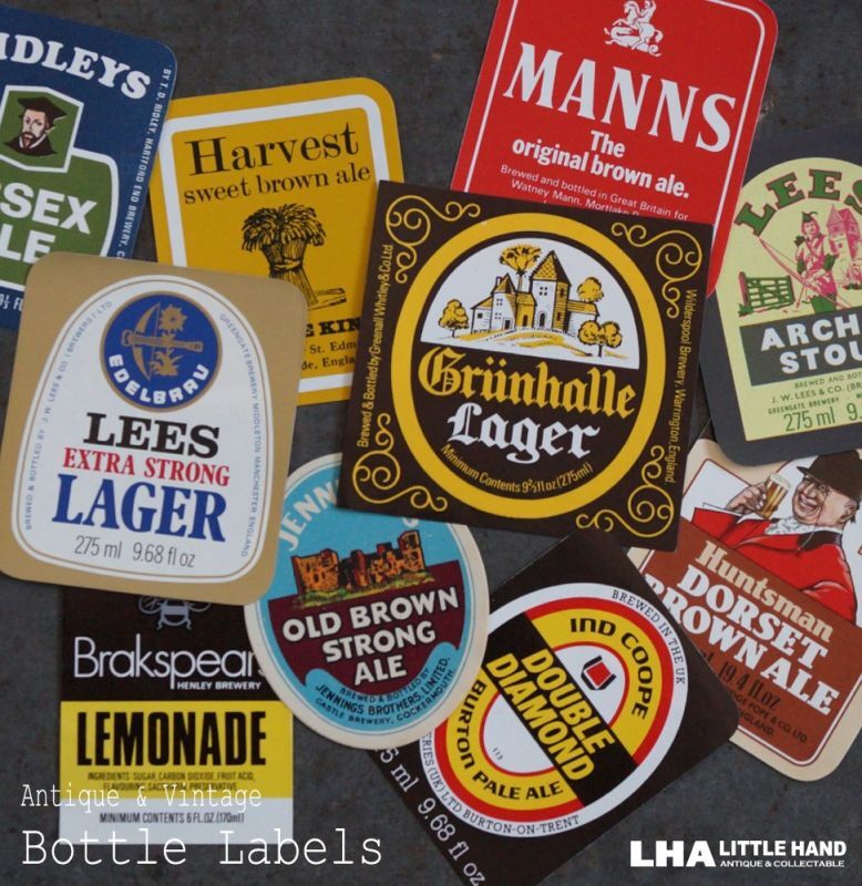 画像1: ENGLAND antique Brewery Bottle Labels 10pcs イギリスアンティーク 醸造所 ボトルラベル ヴィンテージ 10枚SET デッドストック未使用品 1970-80's