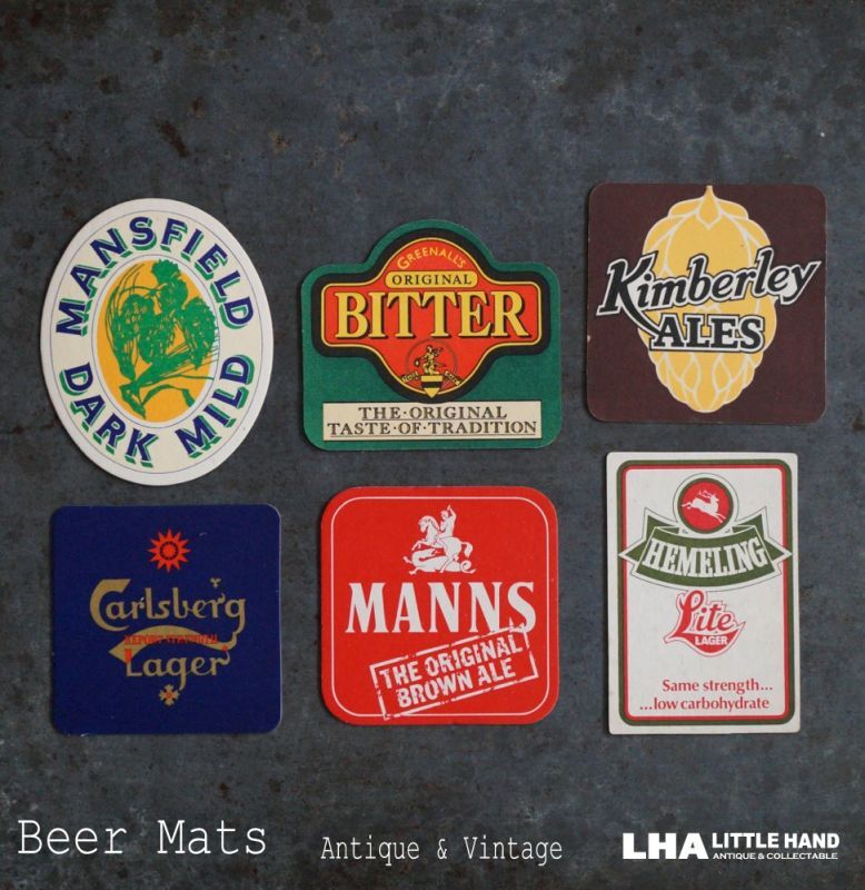 画像1: ENGLAND antique ADVERTISING Beer Mats イギリスアンティーク アドバタイジング ビアマット コースター 広告入り ヴィンテージ 6枚SET 1970-80's
