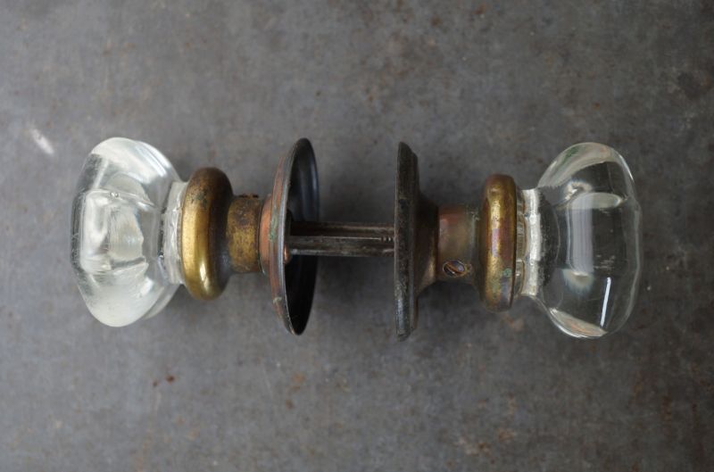 U.S.A. antique Doorknob & Plate アメリカアンティーク 8角形ガラス
