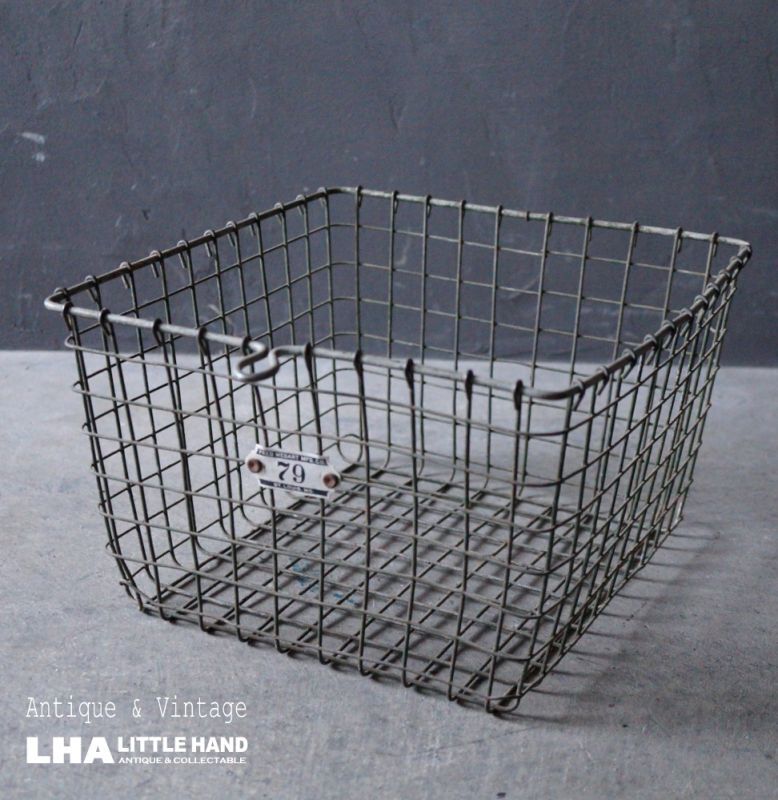 U.S.A. antique Wire Basket アメリカアンティーク ナンバータグ付き 