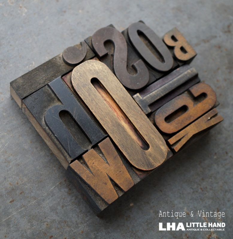 画像1: U.S.A. antique Letterpress 10cs アメリカアンティーク 木製プリンターブロック 10個セット H8.5cm〜H2.5cm  ヴィンテージ スタンプ ビンテージ はんこ 1900-60's 