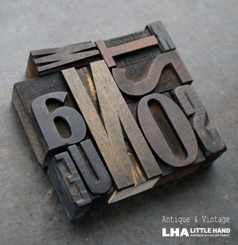 画像1: U.S.A. antique Letterpress 10cs アメリカアンティーク 木製プリンターブロック 10個セット H8.5cm〜H2.5cm  ヴィンテージ スタンプ ビンテージ はんこ 1900-60's 