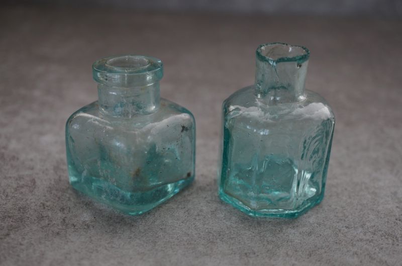 画像3: ENGLAND antique ink Bottles 2pcs イギリスアンティーク ガラス インクボトル 2個SET 瓶 ガラスボトル 1890－1910's