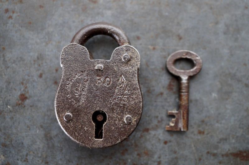 ENGLAND antique PADLOCK with KEY イギリスアンティーク クマ型 刻印