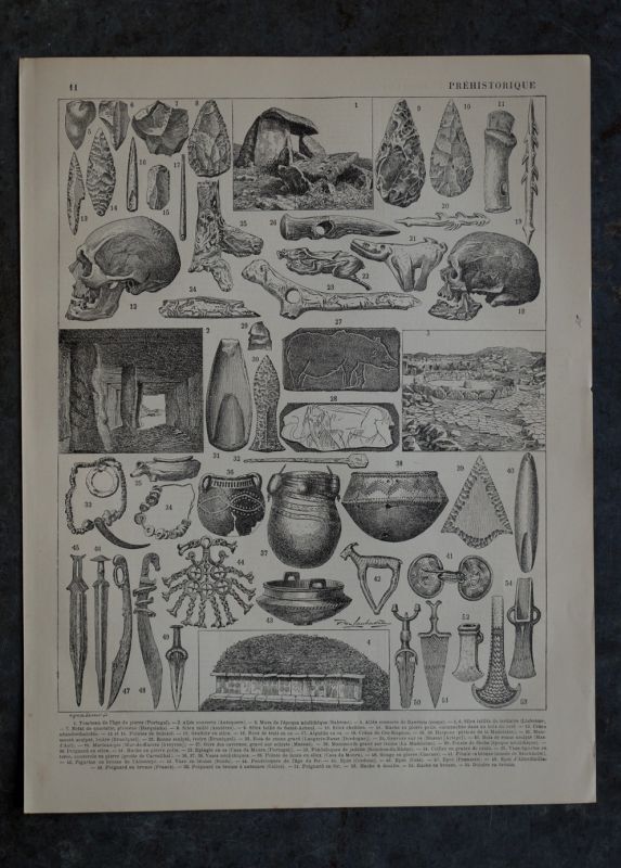 画像1: FRANCE antique ART PAPER  フランスアンティーク 辞書・図鑑の1ページ ［先史時代］ 描画 アンティークアート 1900's