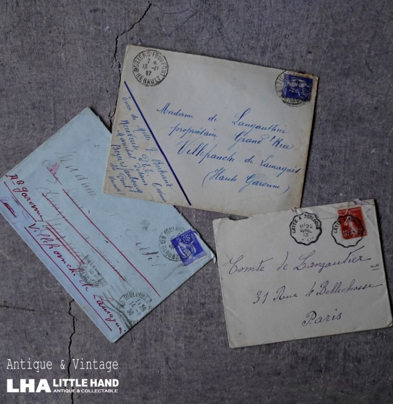 画像1: FRANCE antique LETTER 3pcs フランスアンティー レター 封筒 3枚セット  ヴィンテージ  ビンテージ 1910-1940's