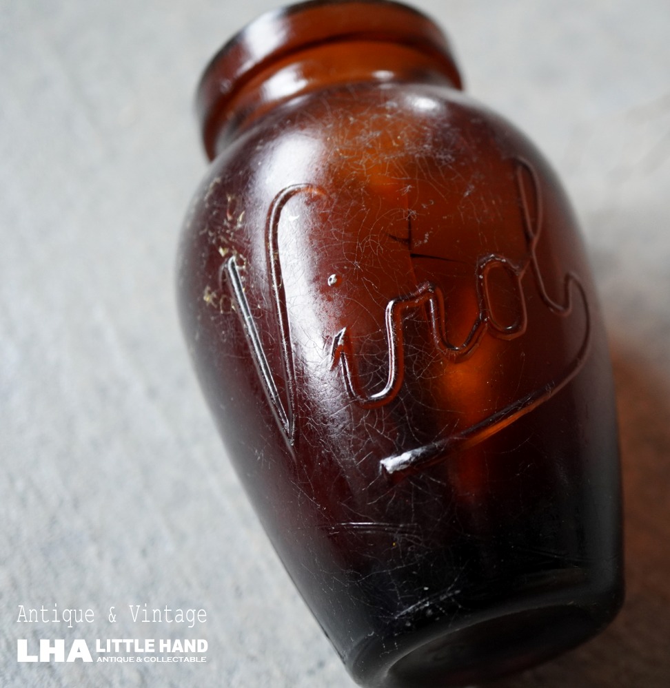 画像1: ENGLAND antique Virol （Mサイズ）ガラスボトル アンバーガラスボトル 瓶 1920-30's